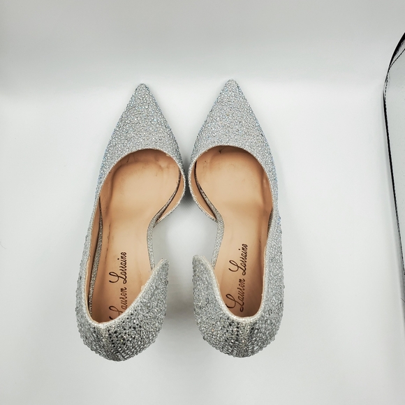 Lauren Lorraine Ruby Silver Rhinestone Embellished Half d'Orsay Pointed Pumps fo - Picture 15 of 15